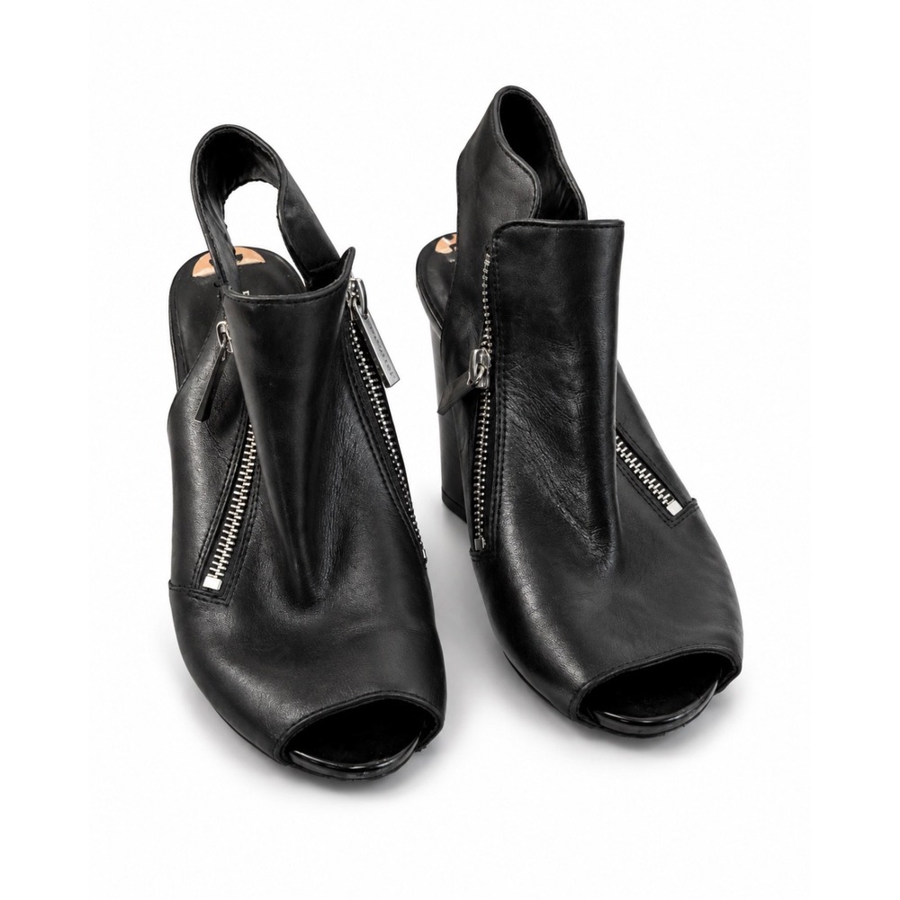 Franco Sarto Womens Black Leather Peep Toe Slingback Zipper Booties Heels